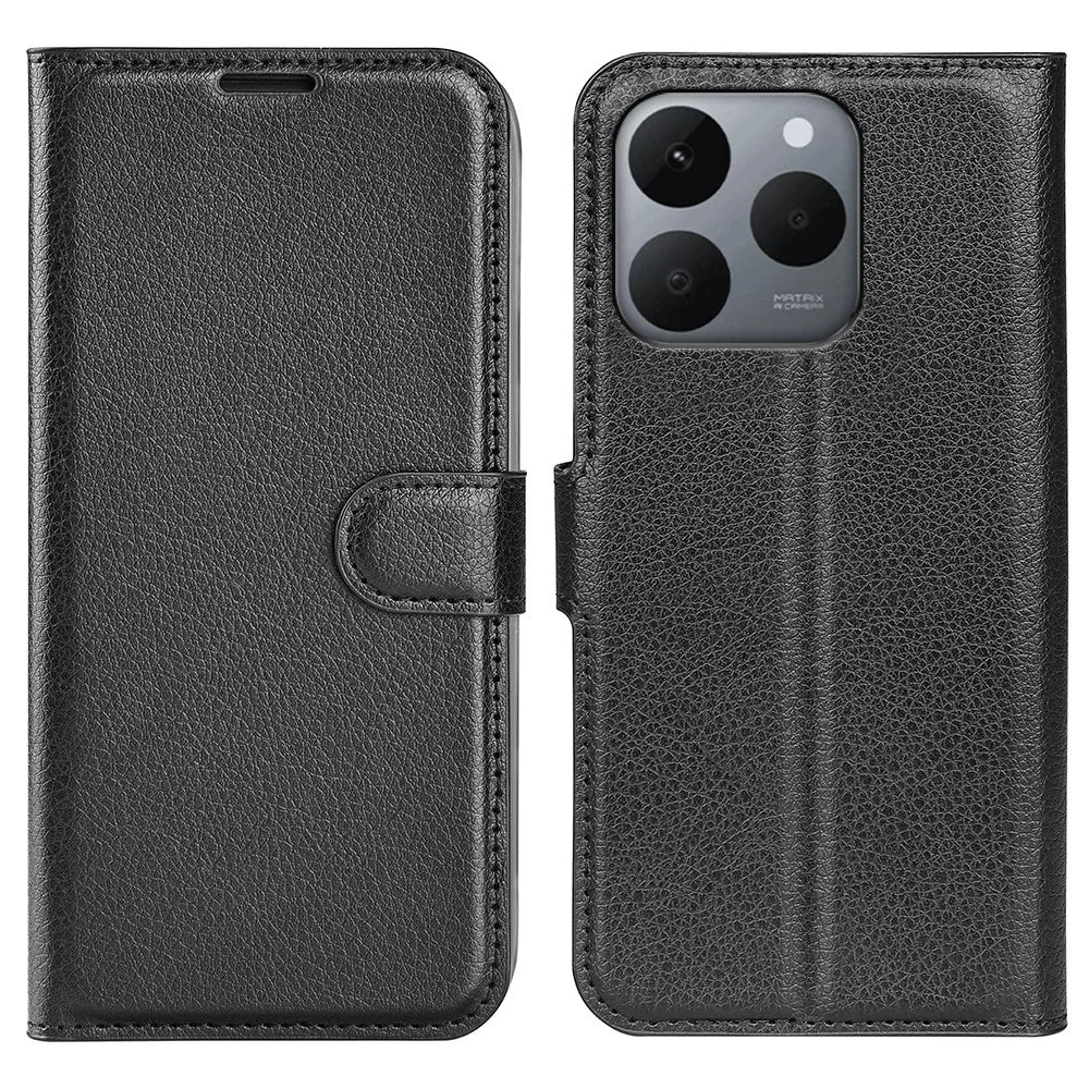 AMORUS For Realme 15T 5G Wallet Case Litchi Texture Shockproof Leather Flip Stand Phone Cover - Black - 1