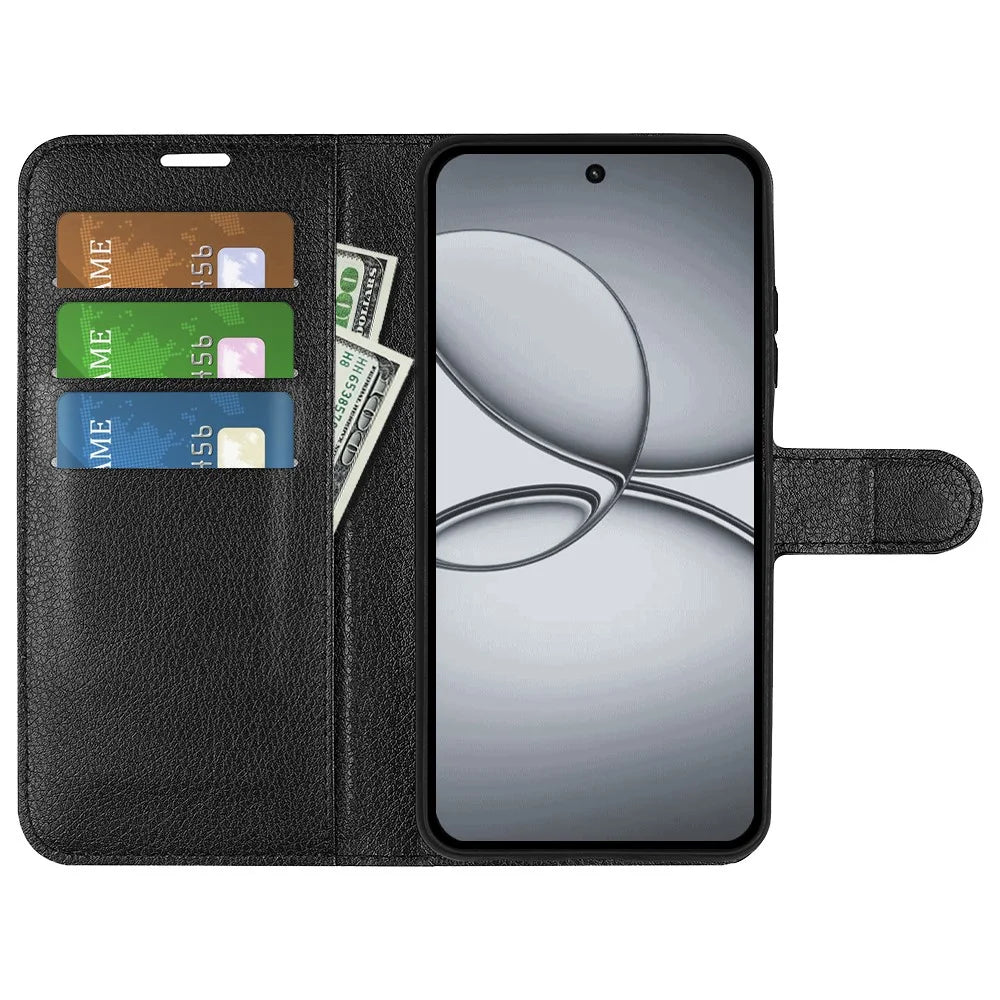 AMORUS For Realme 15T 5G Wallet Case Litchi Texture Shockproof Leather Flip Stand Phone Cover - Black - 2