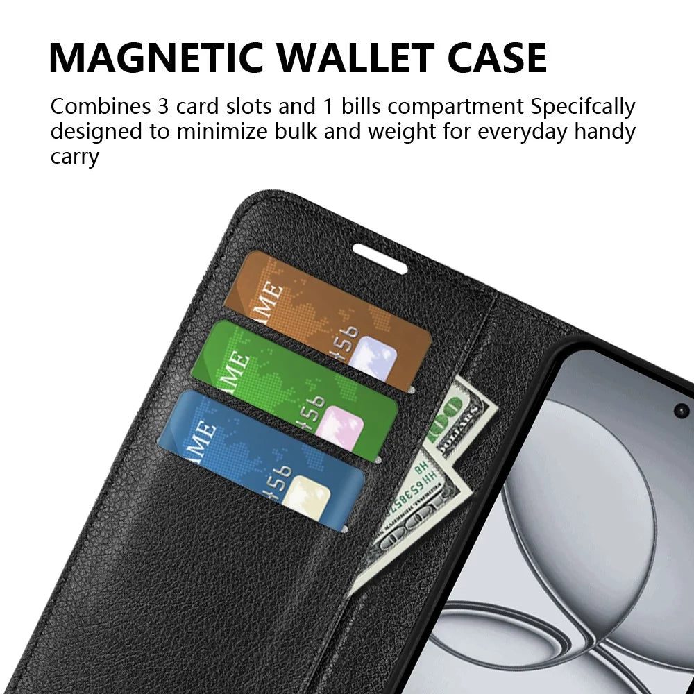 AMORUS For Realme 15T 5G Wallet Case Litchi Texture Shockproof Leather Flip Stand Phone Cover - Black - 4