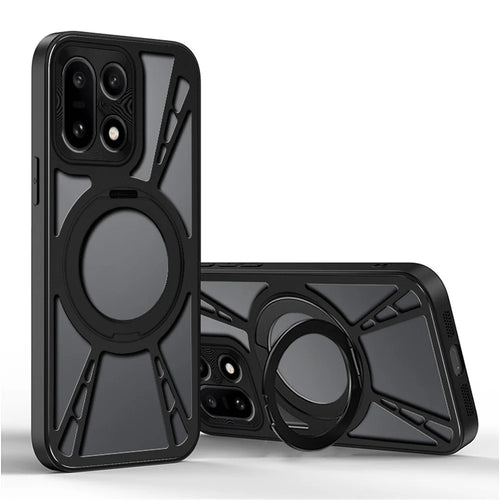 For OnePlus 15 5G Case Magnetic Kickstand Hollow Heat Dissipation Silicone + PC + Metal Bumper Phone Cover - Black - 1