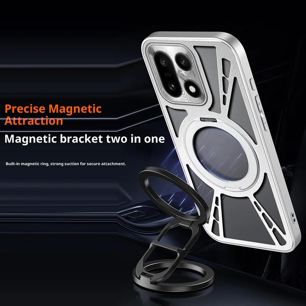 For OnePlus 15 5G Case Magnetic Kickstand Hollow Heat Dissipation Silicone + PC + Metal Bumper Phone Cover - Black - 2