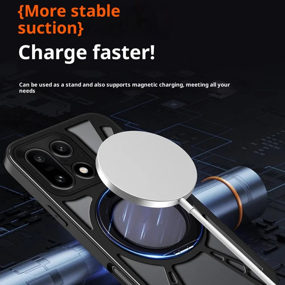 For OnePlus 15 5G Case Magnetic Kickstand Hollow Heat Dissipation Silicone + PC + Metal Bumper Phone Cover - Black - 3