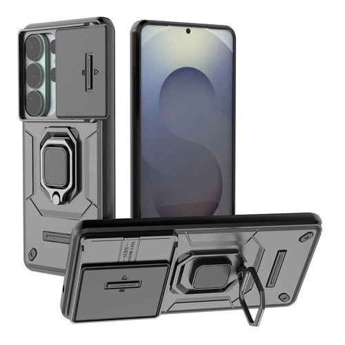 For Samsung Galaxy S26 Ultra Case PC + TPU Kickstand Phone Protector with Lens Cover - Black - 1