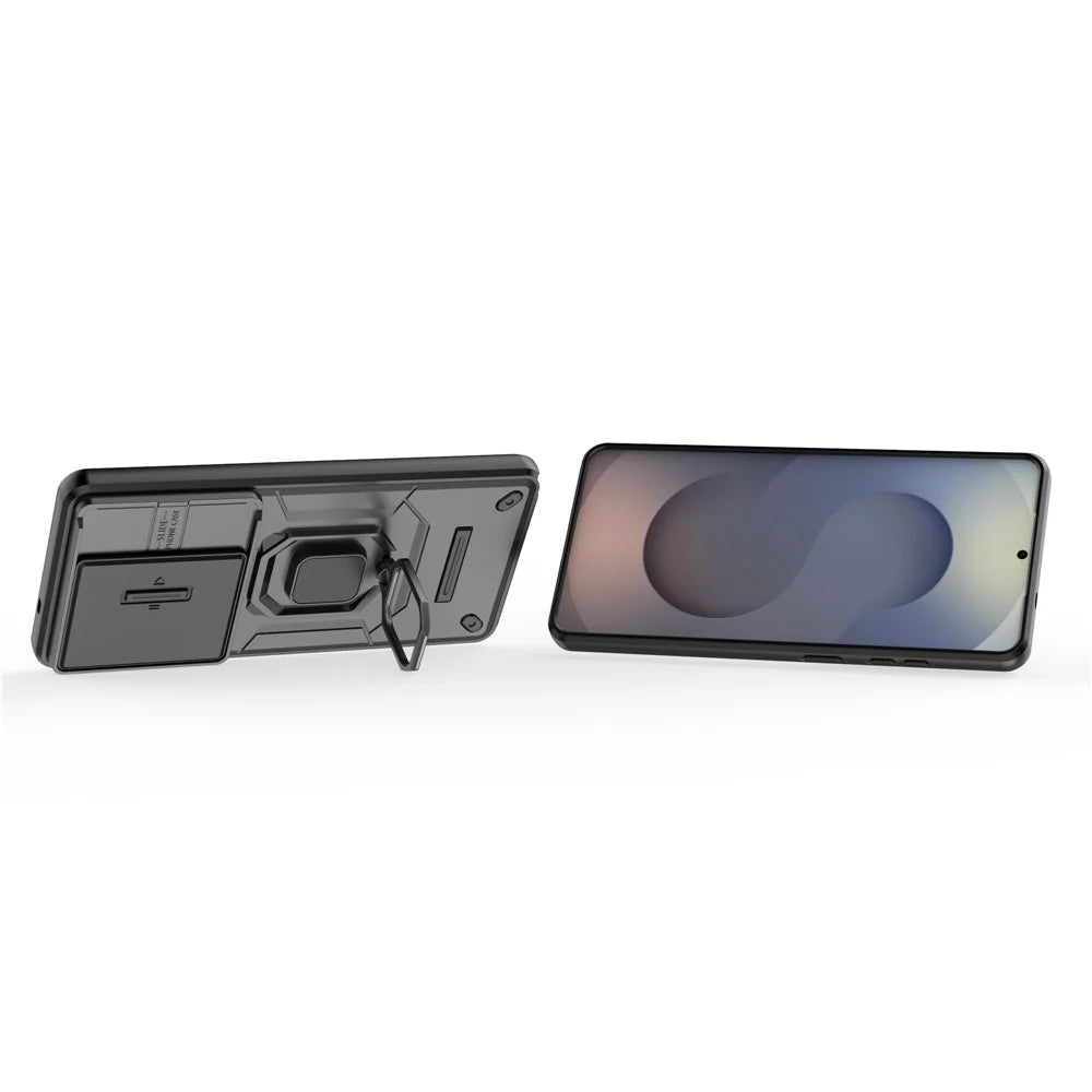 For Samsung Galaxy S26 Ultra Case PC + TPU Kickstand Phone Protector with Lens Cover - Black - 2