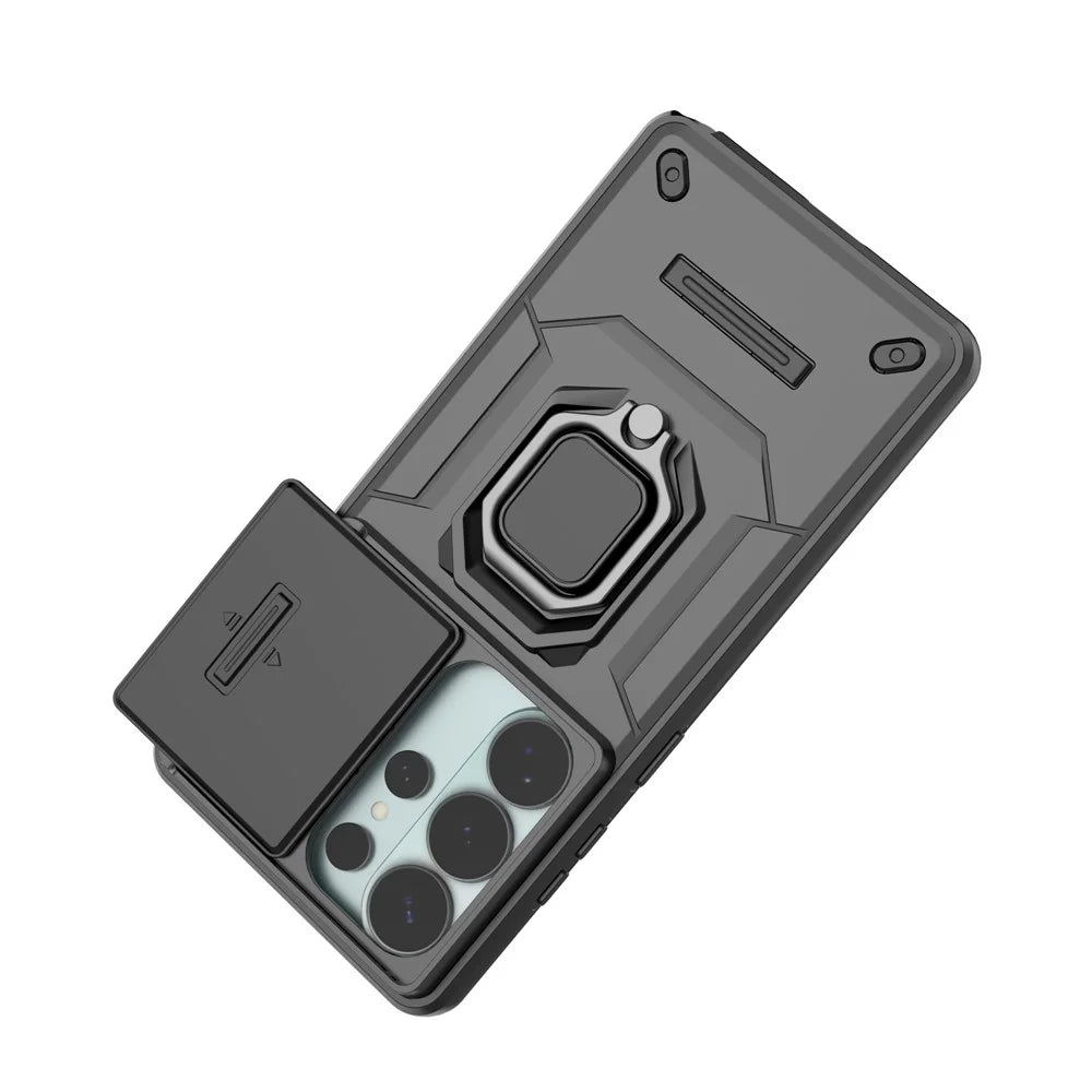 For Samsung Galaxy S26 Ultra Case PC + TPU Kickstand Phone Protector with Lens Cover - Black - 3