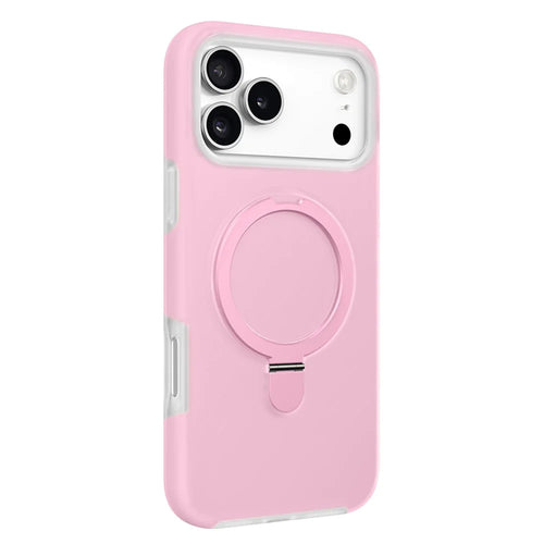 For iPhone 17 Pro Max Case Jelly Color Ring Kickstand Liquid Silicone Phone Cover with AI Camera Button - Pink - 1