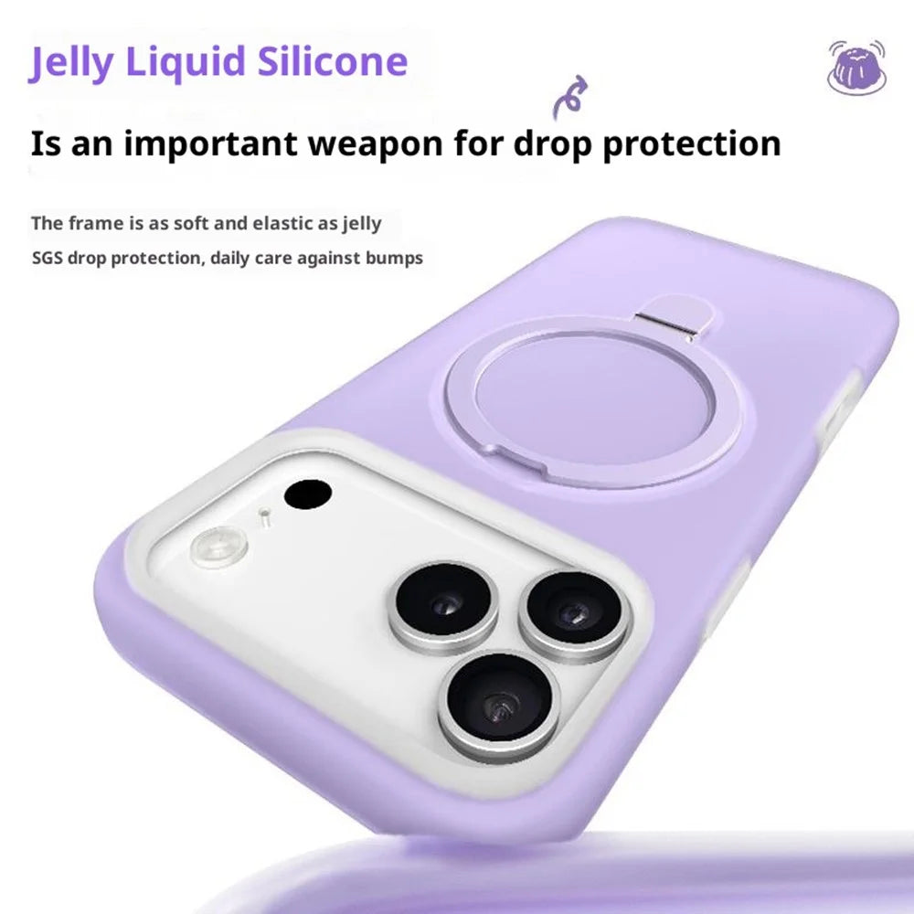 For iPhone 17 Pro Max Case Jelly Color Ring Kickstand Liquid Silicone Phone Cover with AI Camera Button - Pink - 3