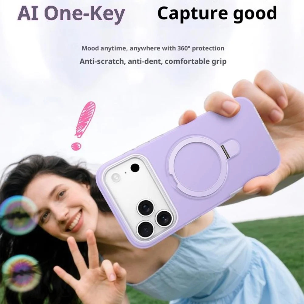 For iPhone 17 Pro Max Case Jelly Color Ring Kickstand Liquid Silicone Phone Cover with AI Camera Button - Pink - 6