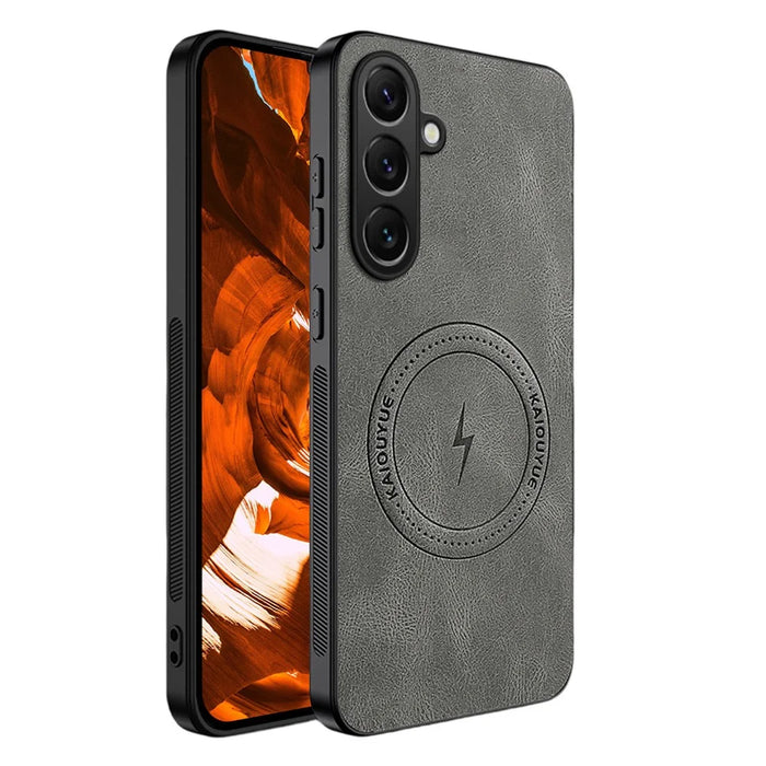 For Samsung Galaxy A36 5G Magnetic Case Nappa Texture PU Leather TPU Phone Back Cover - Grey - 1