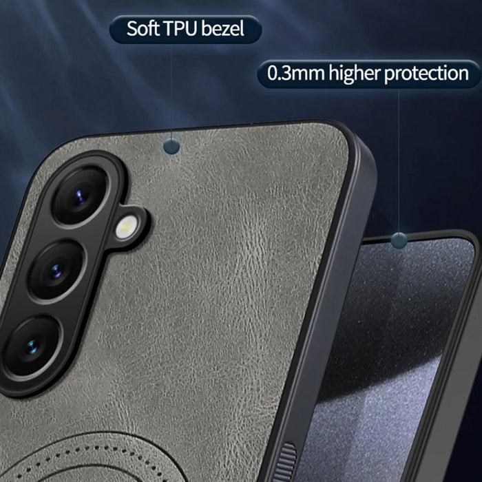 For Samsung Galaxy A36 5G Magnetic Case Nappa Texture PU Leather TPU Phone Back Cover - Grey - 2