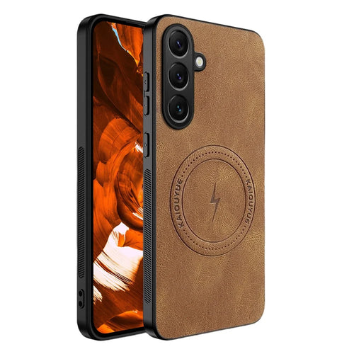 For Samsung Galaxy A56 5G Magnetic Case Nappa Texture PU Leather TPU Phone Back Cover - Brown - 1
