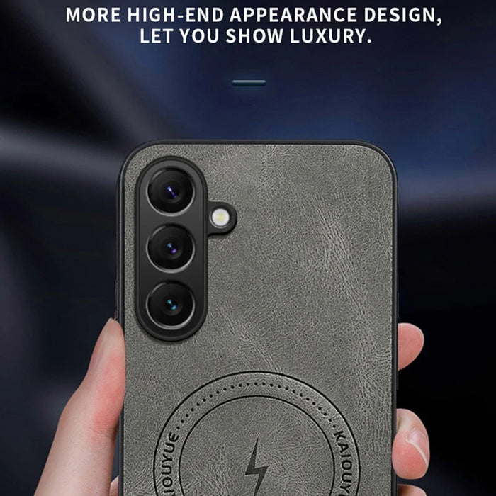 For Samsung Galaxy S25 Magnetic Case Nappa Texture PU Leather TPU Phone Back Cover - Black - 7