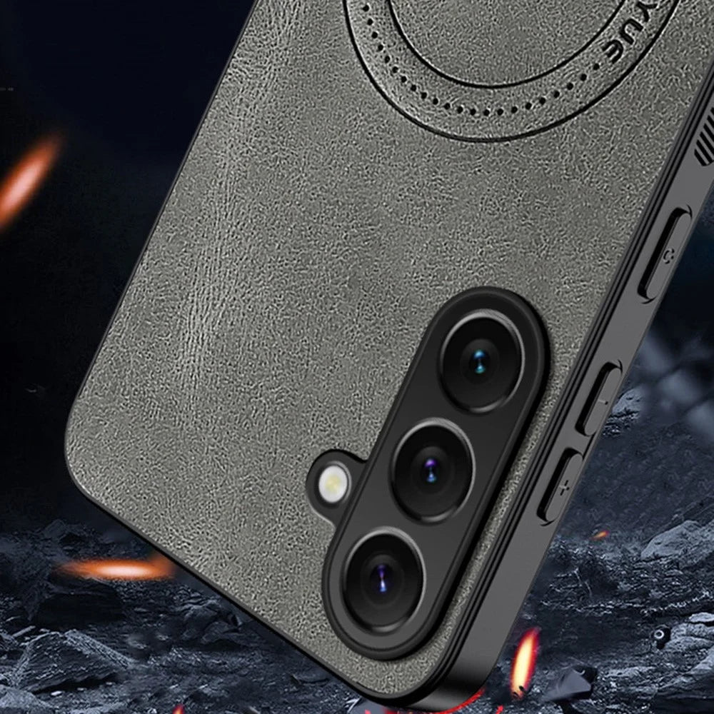 For Samsung Galaxy S25+ Magnetic Case Nappa Texture PU Leather TPU Phone Back Cover - Grey - 5