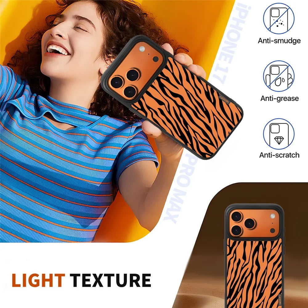 CASEEVO For iPhone 17 Pro Case Compatible with MagSafe Zebra Pattern TPU PC Phone Cover - Orange - 2