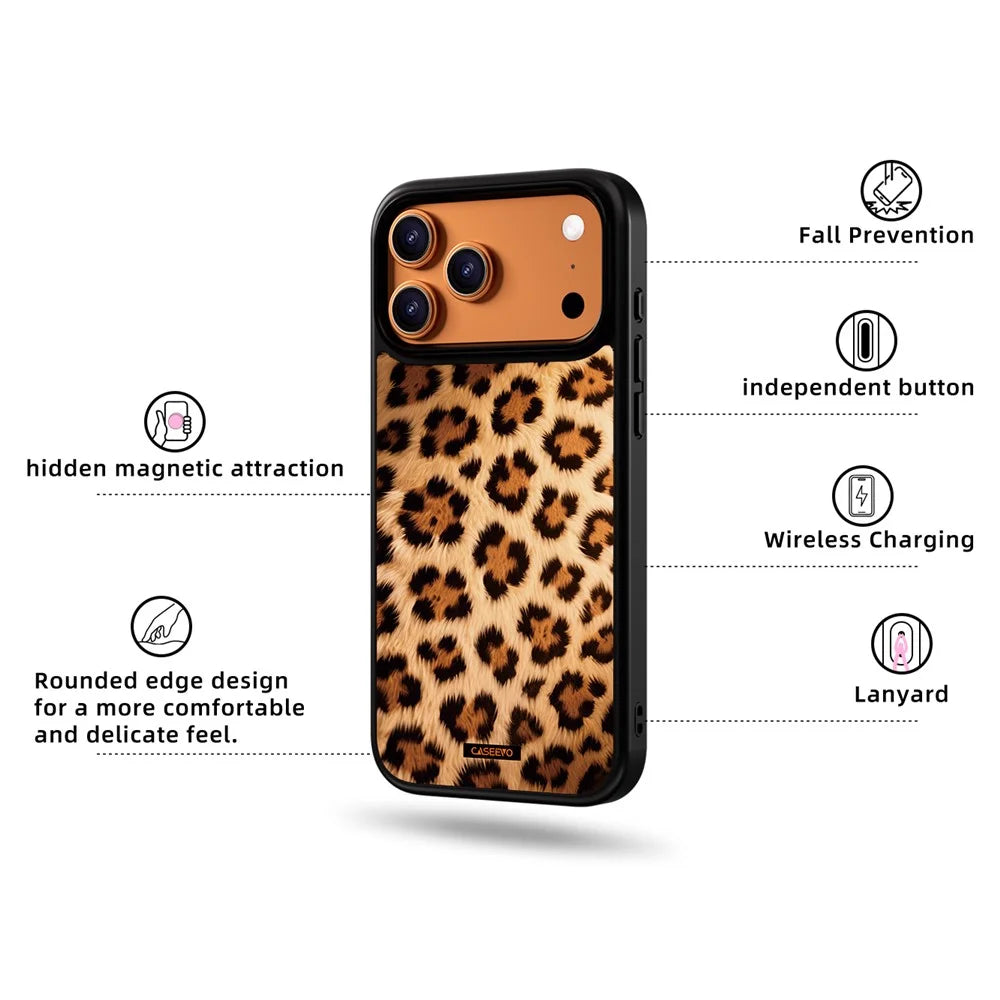 CASEEVO For iPhone 17 Pro Case Compatible with MagSafe Leopard Pattern TPU PC Phone Cover - Brown - 2