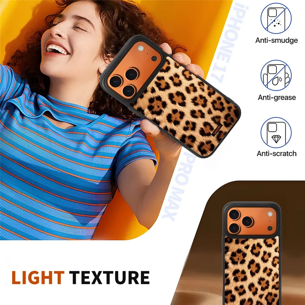 CASEEVO For iPhone 17 Pro Case Compatible with MagSafe Leopard Pattern TPU PC Phone Cover - Brown - 3