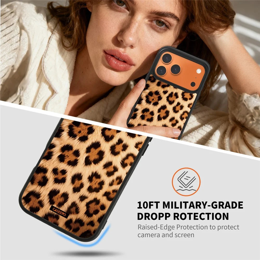 CASEEVO For iPhone 17 Pro Case Compatible with MagSafe Leopard Pattern TPU PC Phone Cover - Brown - 4