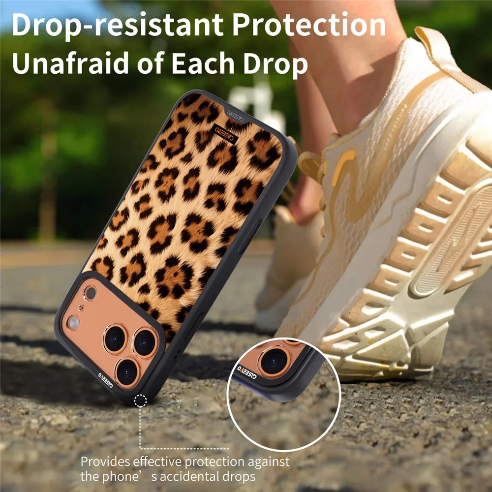 CASEEVO For iPhone 17 Pro Case Compatible with MagSafe Leopard Pattern TPU PC Phone Cover - Brown - 6