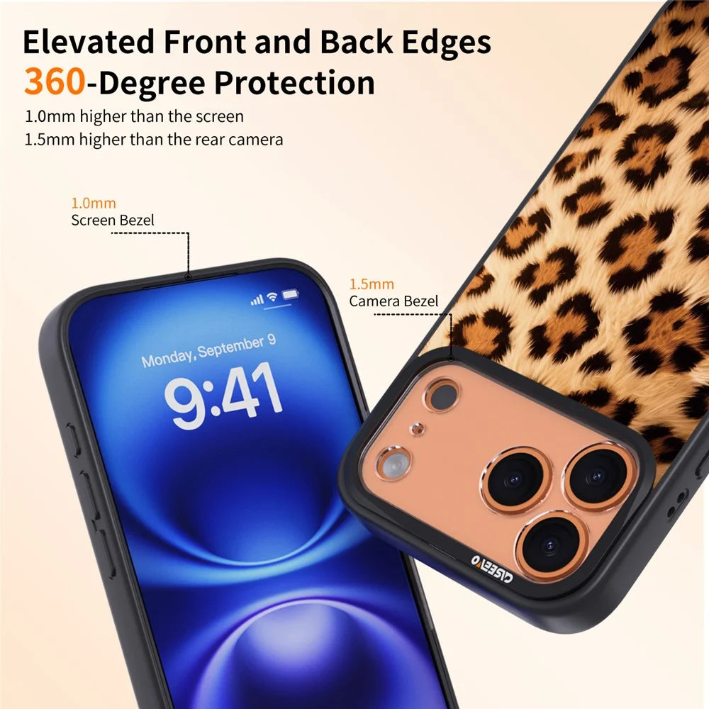CASEEVO For iPhone 17 Pro Case Compatible with MagSafe Leopard Pattern TPU PC Phone Cover - Brown - 7