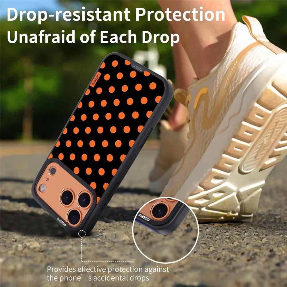 CASEEVO For iPhone 17 Pro Case Compatible with MagSafe Polka Dot Pattern TPU PC Phone Cover - Black  /  Orange - 6