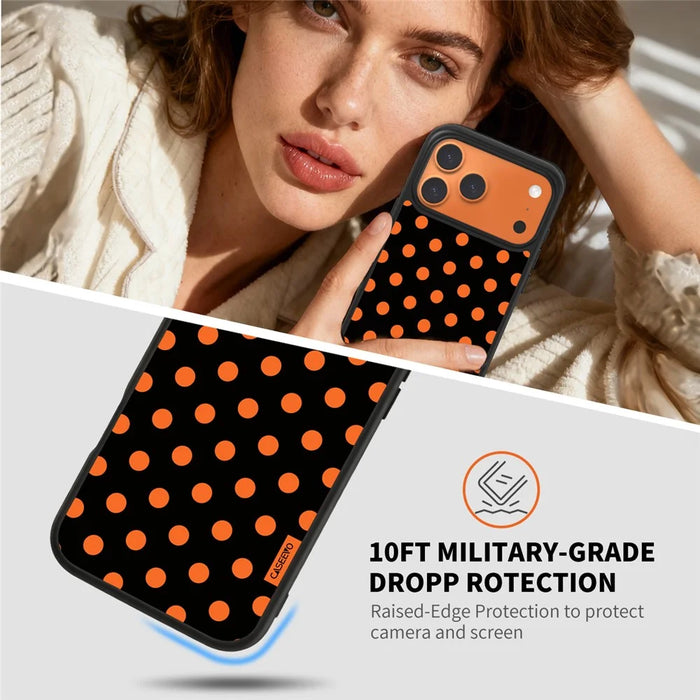 CASEEVO For iPhone 17 Pro Max Case Compatible with MagSafe Polka Dot Pattern TPU PC Phone Cover - Black  /  Orange - 4
