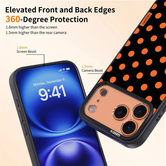 CASEEVO For iPhone 17 Pro Max Case Compatible with MagSafe Polka Dot Pattern TPU PC Phone Cover - Black  /  Orange - 7