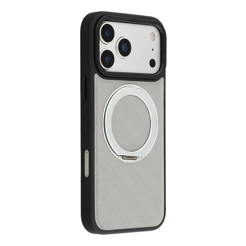 X-LEVEL For iPhone 17 Pro Magnetic Case Kickstand Longitude Latitude Texture PU Leather PC TPU Phone Cover - Grey - 1