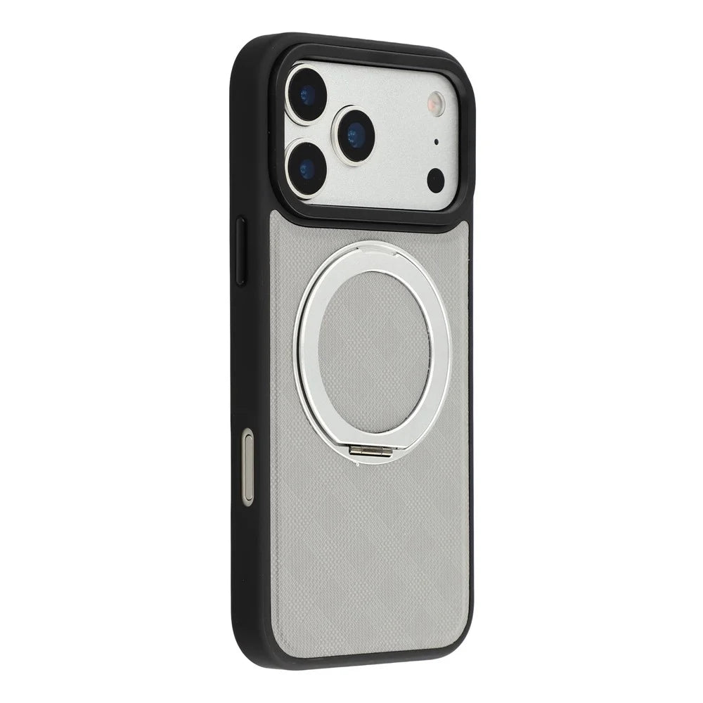 X-LEVEL For iPhone 17 Pro Magnetic Case Kickstand Longitude Latitude Texture PU Leather PC TPU Phone Cover - Grey - 1