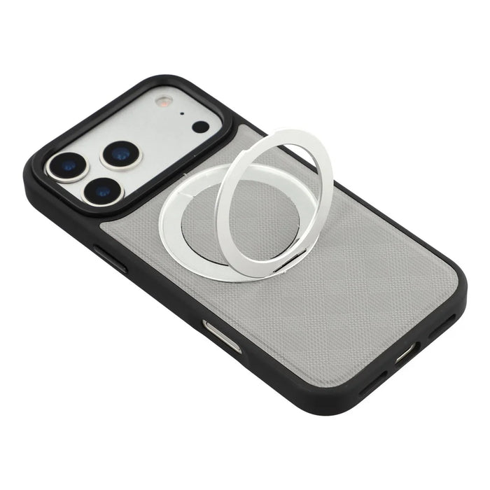 X-LEVEL For iPhone 17 Pro Magnetic Case Kickstand Longitude Latitude Texture PU Leather PC TPU Phone Cover - Grey - 5
