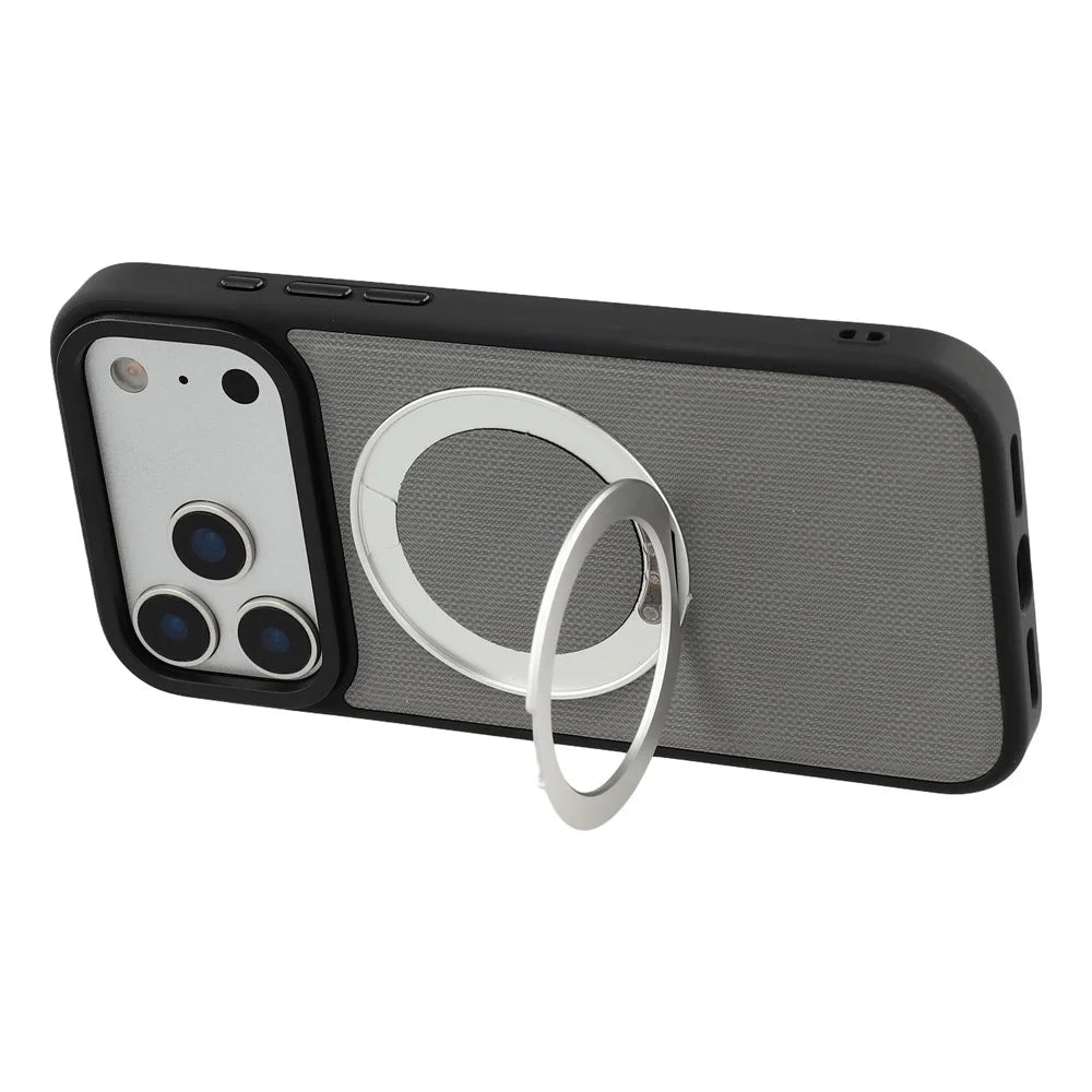 X-LEVEL For iPhone 17 Pro Max Magnetic Case Kickstand Longitude Latitude Texture PU Leather PC TPU Phone Cover - Grey - 4