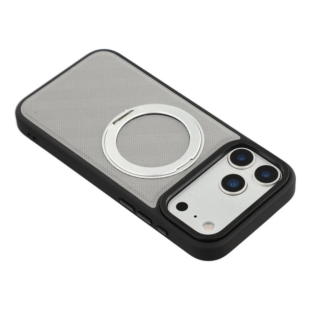 X-LEVEL For iPhone 17 Pro Max Magnetic Case Kickstand Longitude Latitude Texture PU Leather PC TPU Phone Cover - Grey - 6