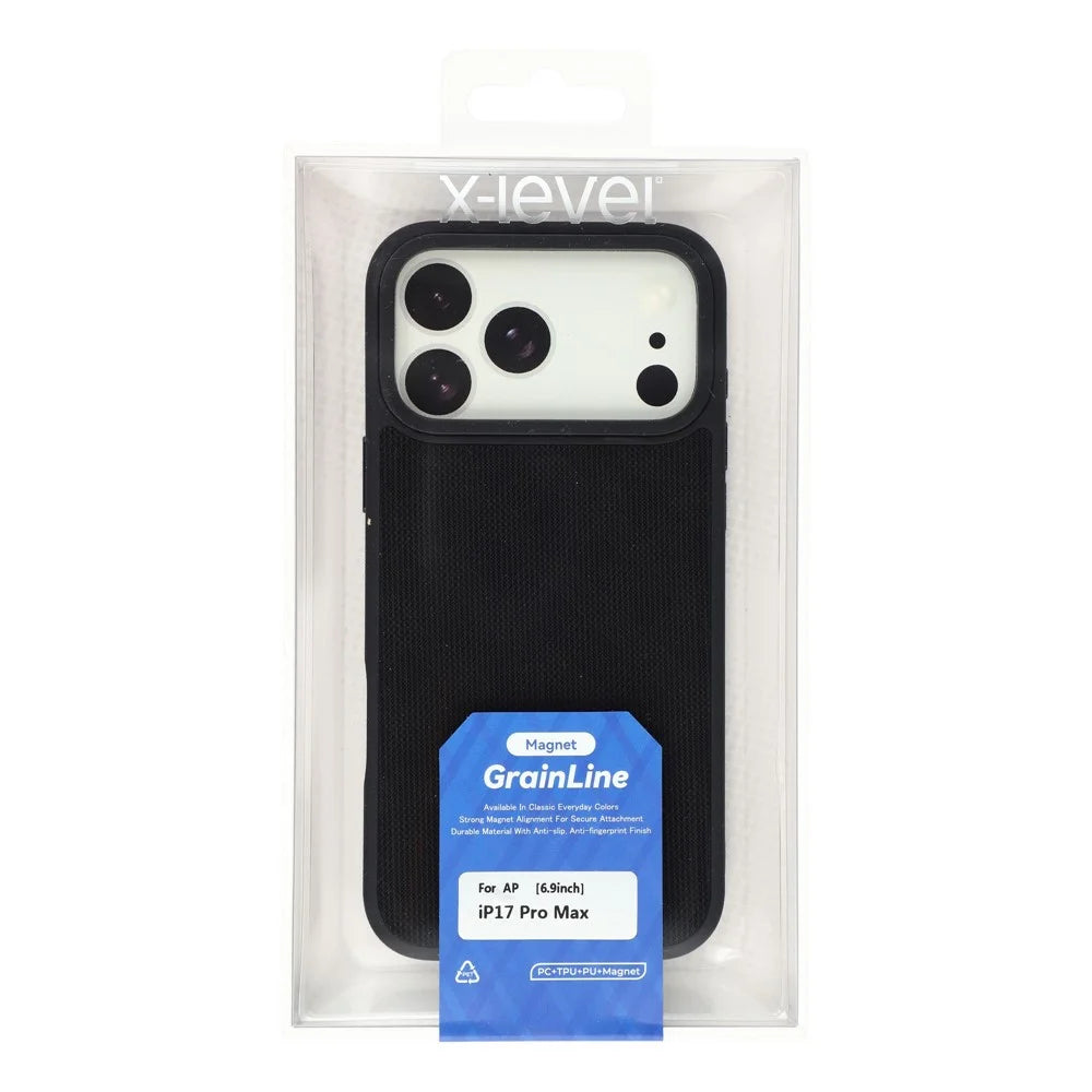 X-LEVEL For iPhone 17 Pro Magnetic Case Longitude Latitude Texture PU Leather PC TPU Phone Cover - Black - 7