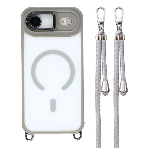 For iPhone Air Case Compatible with MagSafe PC TPU Phone Cover with Adjustable Lanyard  /  Camera Frame Kickstand - Grey - 1