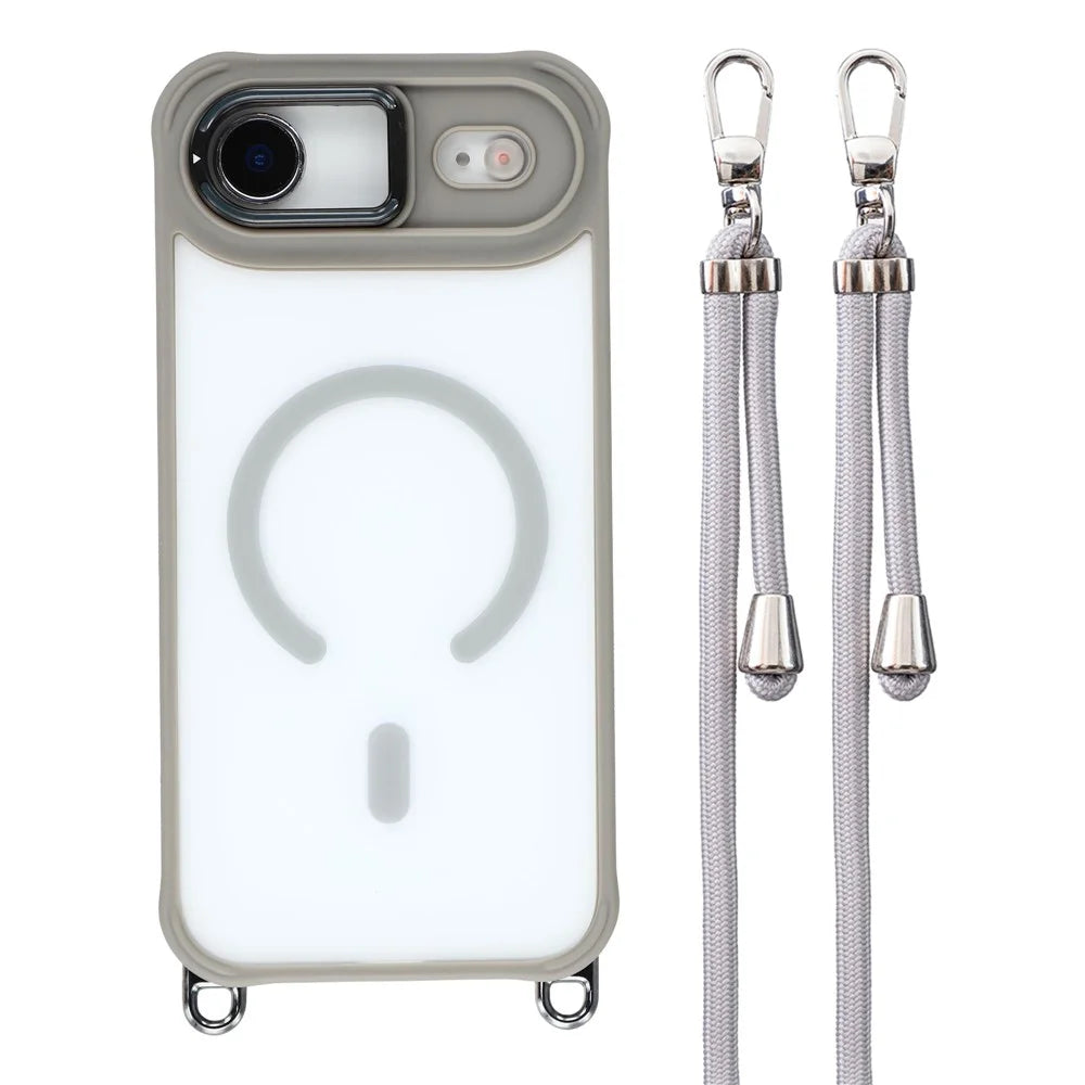 For iPhone Air Case Compatible with MagSafe PC TPU Phone Cover with Adjustable Lanyard  /  Camera Frame Kickstand - Grey - 1