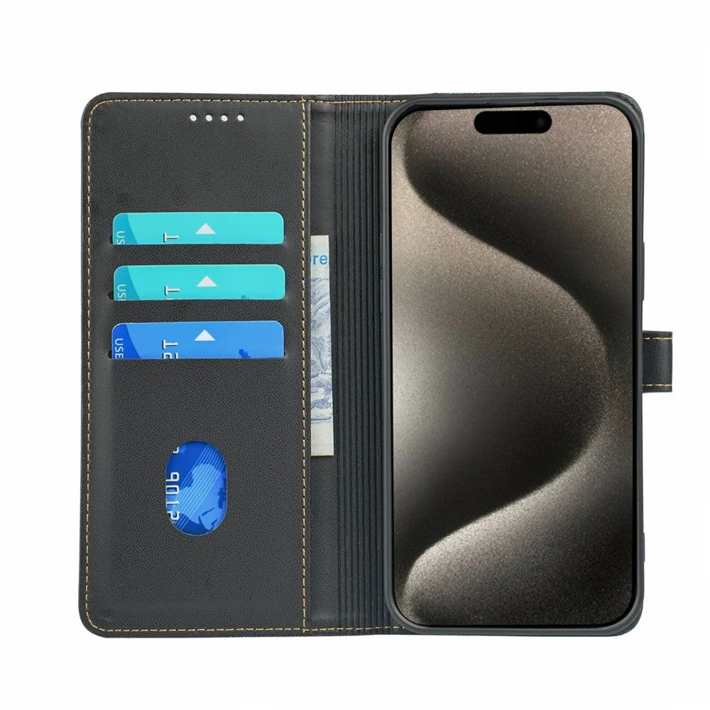 For iPhone 17e / 16e Case Magnetic Clasp Four Leaf Clover Leather Phone Cover - Black - 2