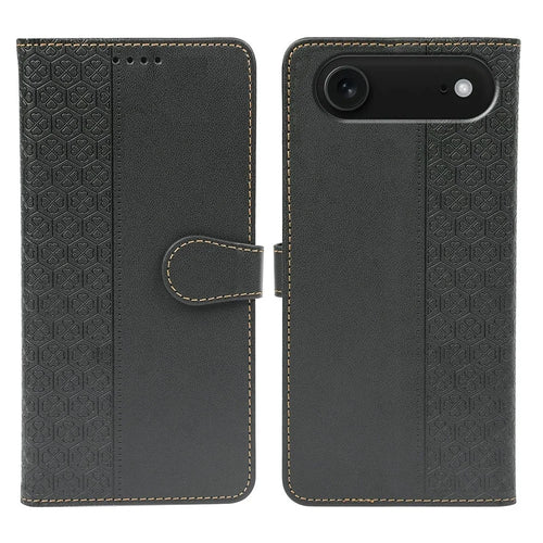 For iPhone Air Case Magnetic Clasp Four Leaf Clover Leather Phone Cover - Black - 1