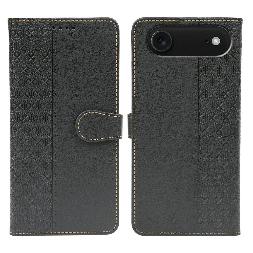For iPhone Air Case Magnetic Clasp Four Leaf Clover Leather Phone Cover - Black - 1