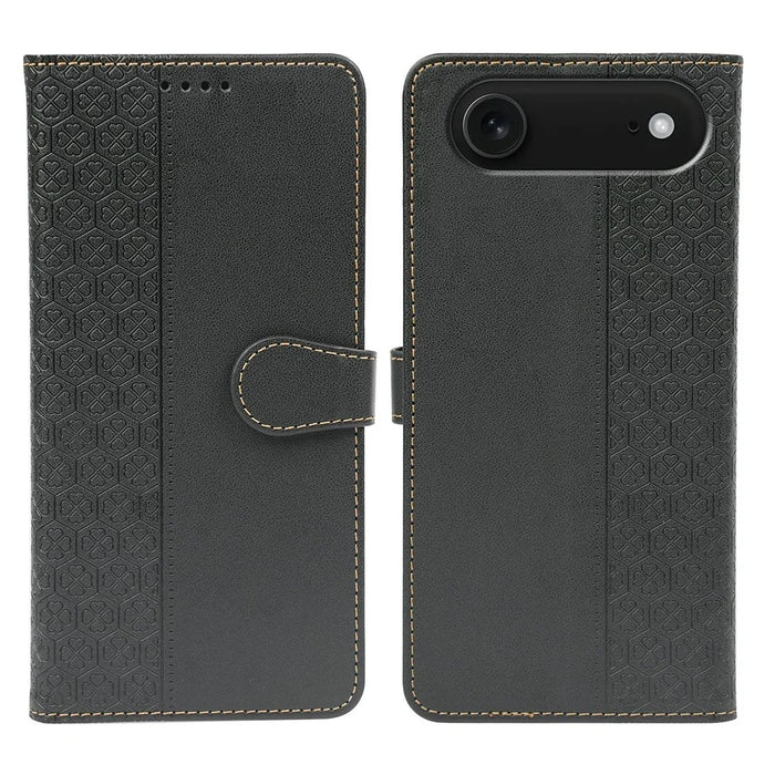 For iPhone Air Case Magnetic Clasp Four Leaf Clover Leather Phone Cover - Black - 1