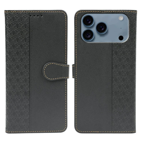 For iPhone 17 Pro Max Case Magnetic Clasp Four Leaf Clover Leather Phone Cover - Black - 1