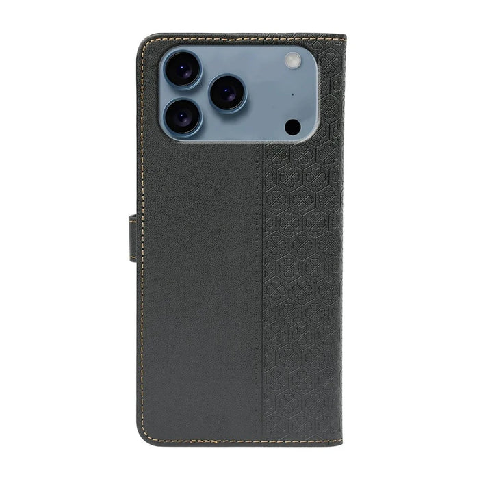 For iPhone 17 Pro Case Magnetic Clasp Four Leaf Clover Leather Phone Cover - Black - 5