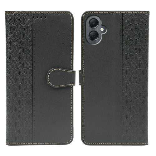 For Samsung Galaxy A08 5G / A08 4G / A07 4G Case Magnetic Clasp Four Leaf Clover Leather Phone Cover - Black - 1