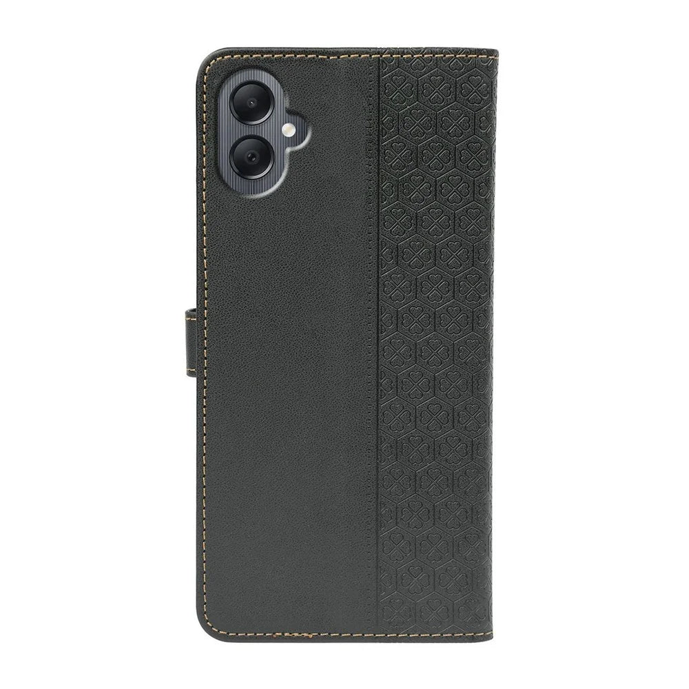 For Samsung Galaxy A08 5G / A08 4G / A07 4G Case Magnetic Clasp Four Leaf Clover Leather Phone Cover - Black - 5