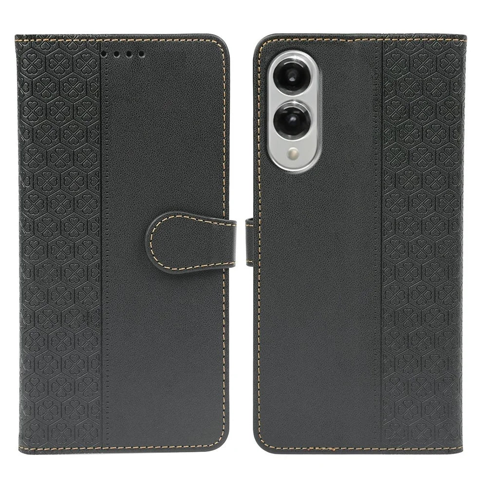 For Samsung Galaxy S25 Edge Case Magnetic Clasp Four Leaf Clover Leather Phone Cover - Black - 1