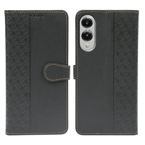 For Samsung Galaxy S25 Edge Case Magnetic Clasp Four Leaf Clover Leather Phone Cover - Black - 1