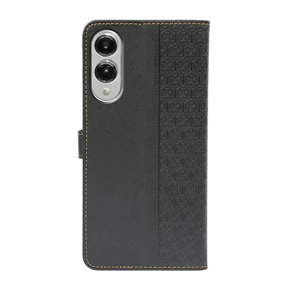 For Samsung Galaxy S25 Edge Case Magnetic Clasp Four Leaf Clover Leather Phone Cover - Black - 5