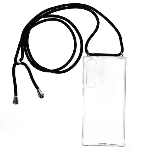 For Samsung Galaxy S23 Ultra Anti-Drop Phone Back Cover HD Clear Four Corner Anti-drop Soft TPU Case with Lanyard - 1