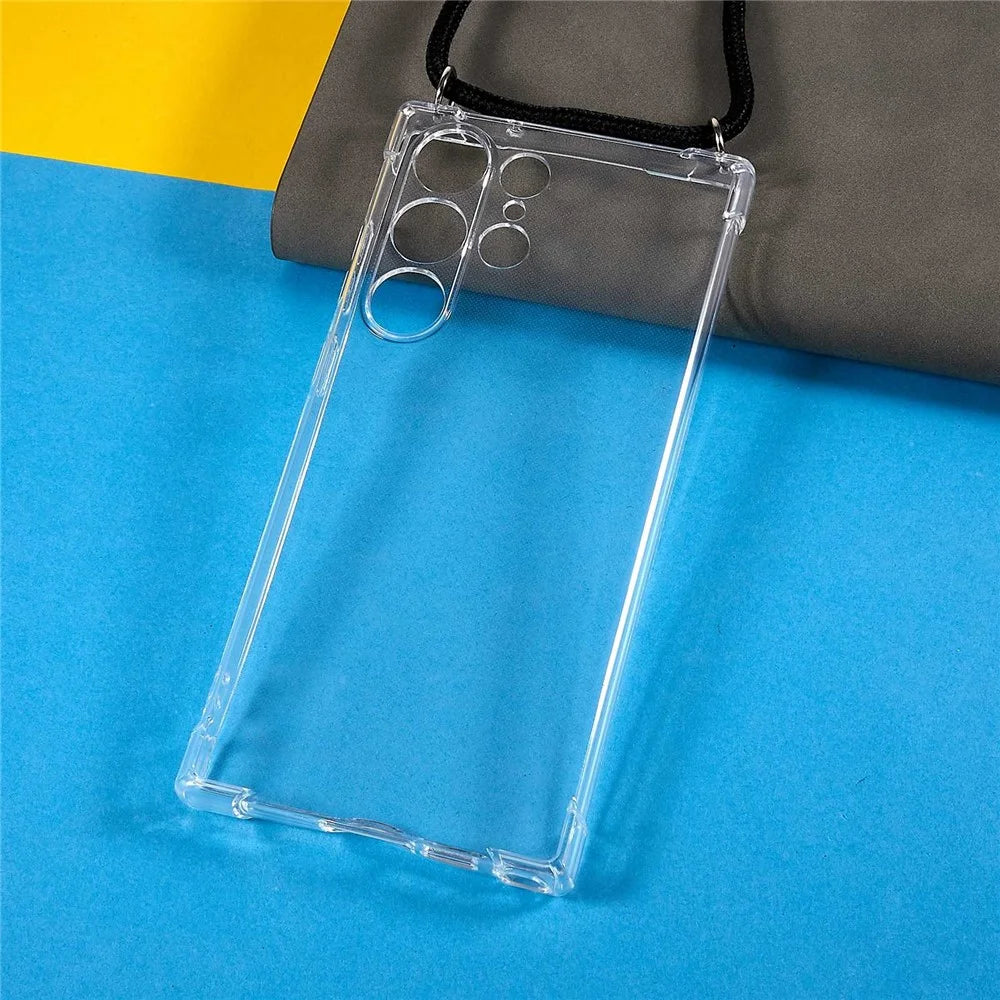 For Samsung Galaxy S23 Ultra Anti-Drop Phone Back Cover HD Clear Four Corner Anti-drop Soft TPU Case with Lanyard - 2