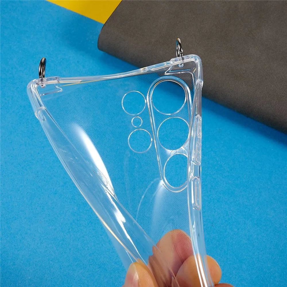 For Samsung Galaxy S23 Ultra Anti-Drop Phone Back Cover HD Clear Four Corner Anti-drop Soft TPU Case with Lanyard - 7