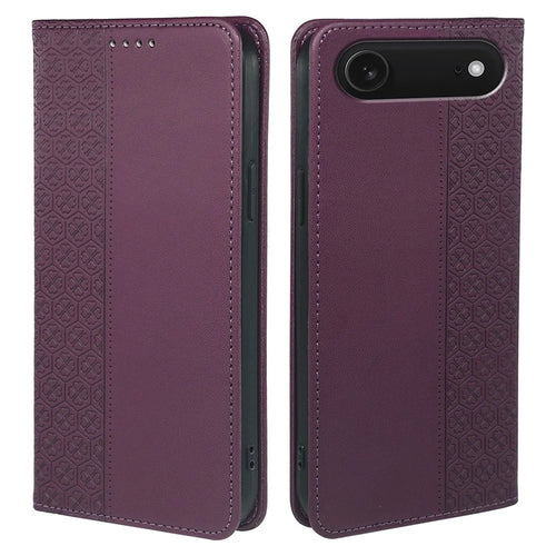For iPhone Air Case Four Leaf Clover Leather Flip Phone Cover Stand Wallet - Dark Purple - 1