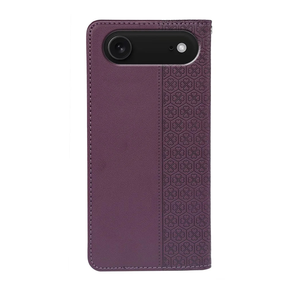 For iPhone Air Case Four Leaf Clover Leather Flip Phone Cover Stand Wallet - Dark Purple - 5